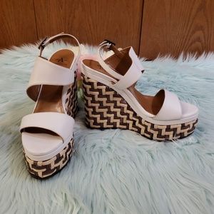 Aquatalia White Leather Platform Wedge Sandals